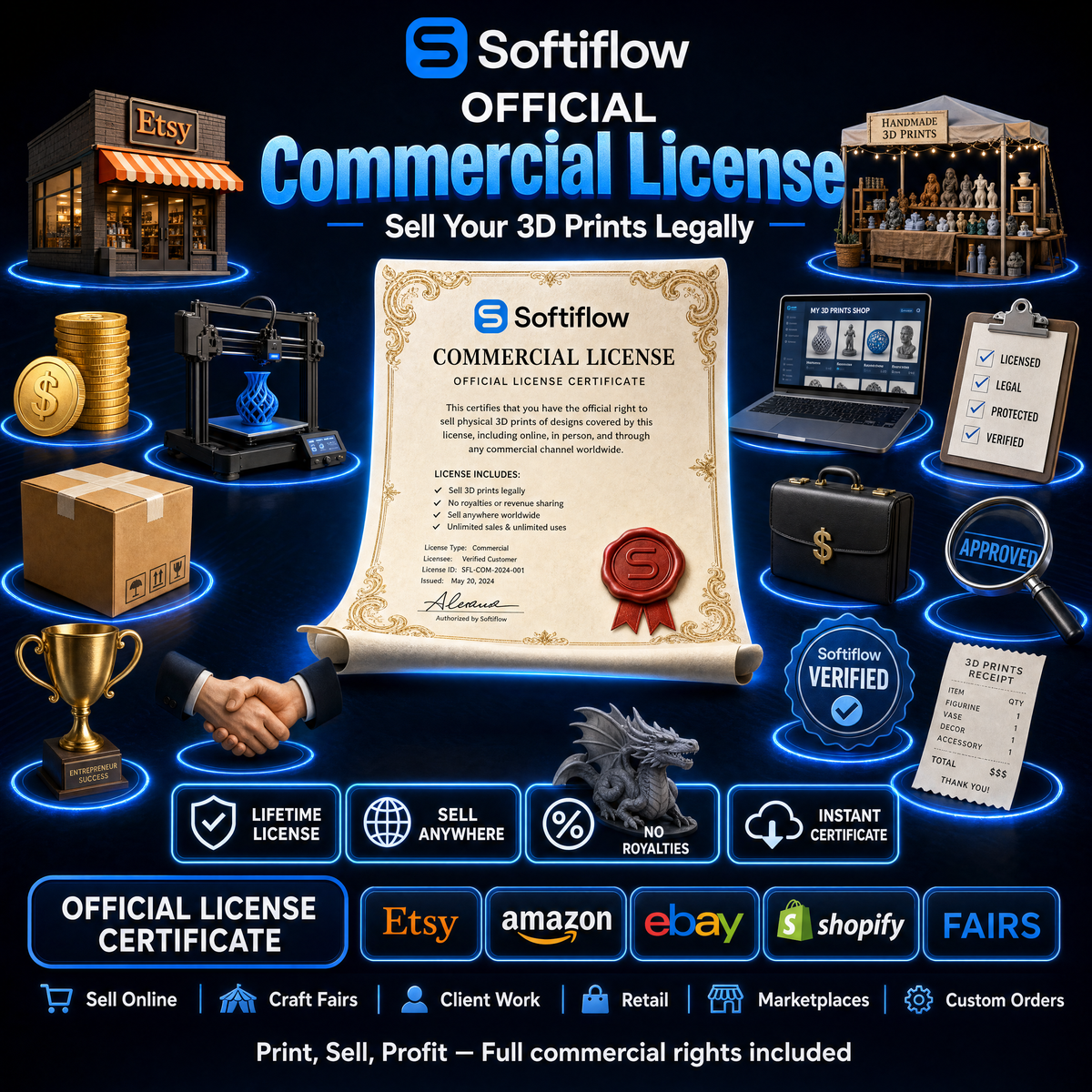 Licence Commerciale - SoftiFlow™ | Vendez Vos Impressions 3D en Toute Légalité