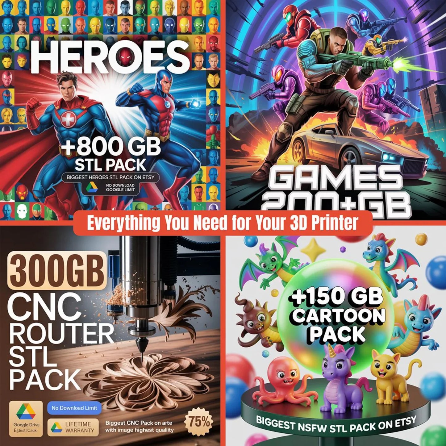 Ultimate 3D Print STL Bundle — 250,000+ Ready-to-Print Designs with Lifetime Access