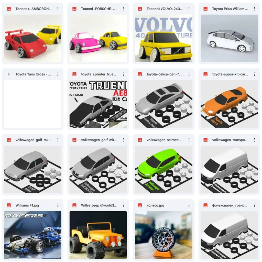 Lot de plus de 250 fichiers STL de voitures Premium pour impression 3D – Collection de voitures classiques, sportives et supercars | Téléchargement instantané