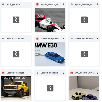 Lot de plus de 250 fichiers STL de voitures Premium pour impression 3D – Collection de voitures classiques, sportives et supercars | Téléchargement instantané