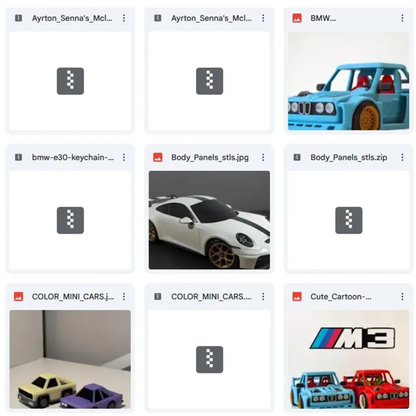 Lot de plus de 250 fichiers STL de voitures Premium pour impression 3D – Collection de voitures classiques, sportives et supercars | Téléchargement instantané