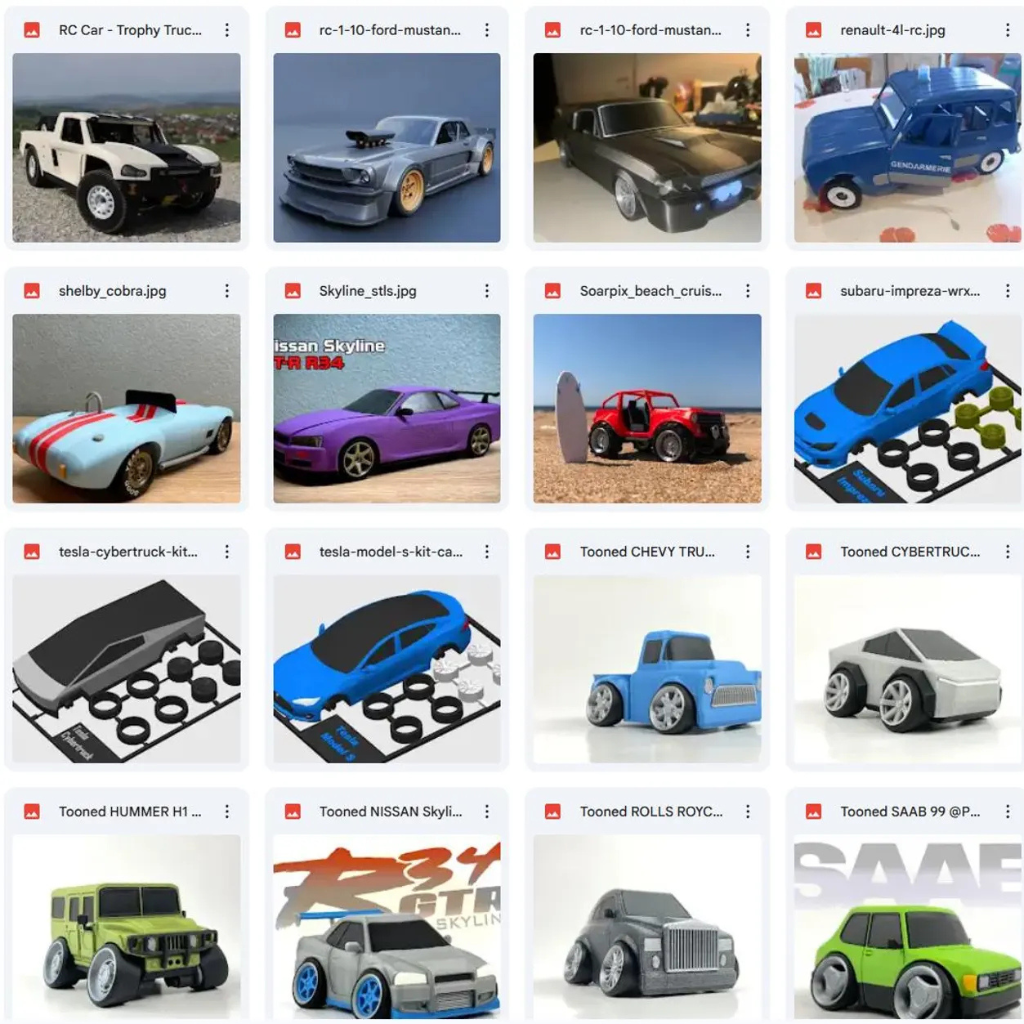 Lot de plus de 250 fichiers STL de voitures Premium pour impression 3D – Collection de voitures classiques, sportives et supercars | Téléchargement instantané