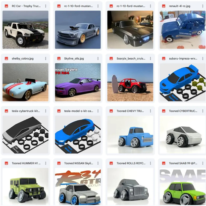 Lot de plus de 250 fichiers STL de voitures Premium pour impression 3D – Collection de voitures classiques, sportives et supercars | Téléchargement instantané