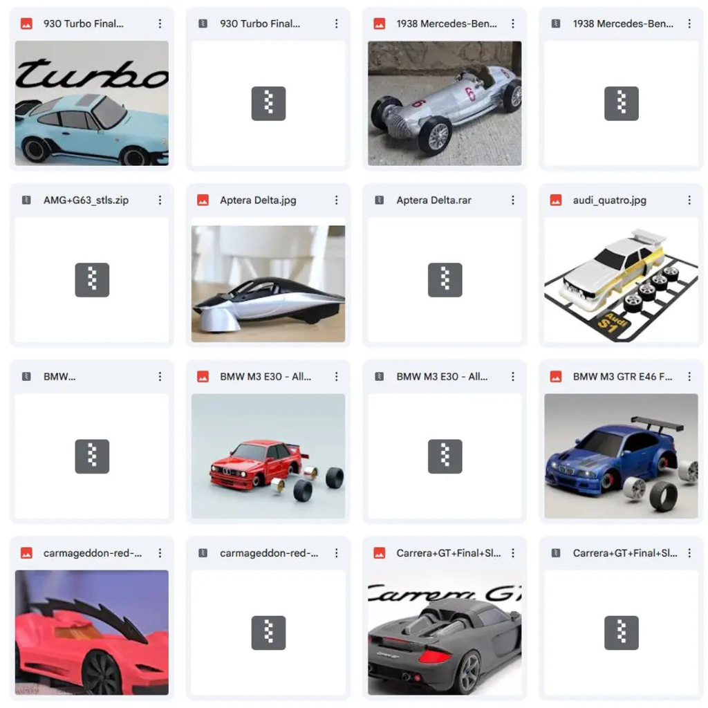 Lot de plus de 250 fichiers STL de voitures Premium pour impression 3D – Collection de voitures classiques, sportives et supercars | Téléchargement instantané