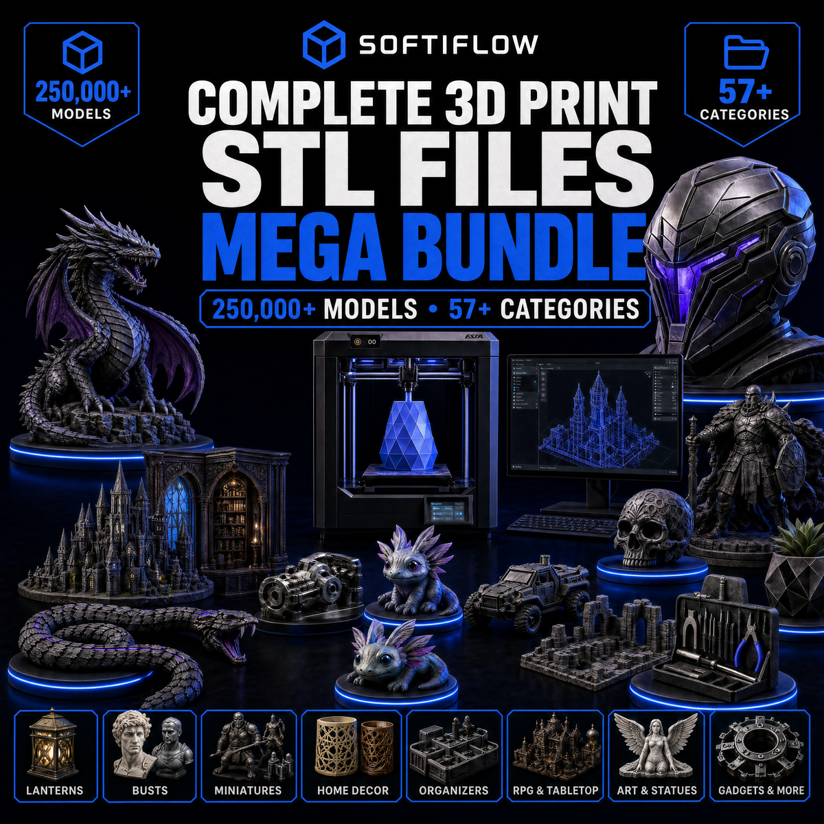 Maker Pack: 250K STL Library + Commercial License + Halloween & Christmas Packs