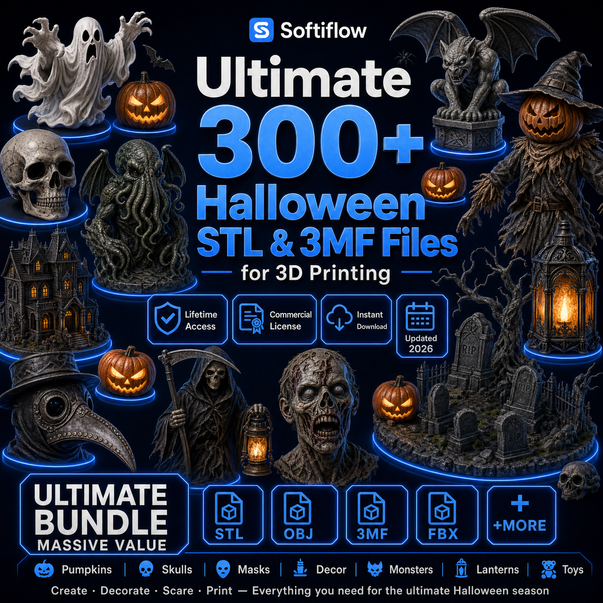 300 Halloween STL & 3MF Files Bundle