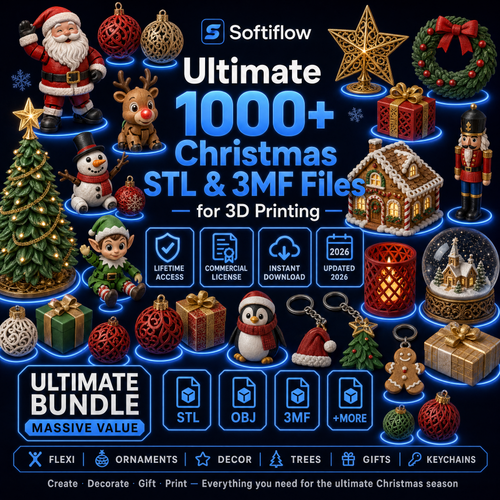 Pack de plus de 1000 Fichiers d'Impression 3D Premium de Noël – Modèles STL/3MF Festifs