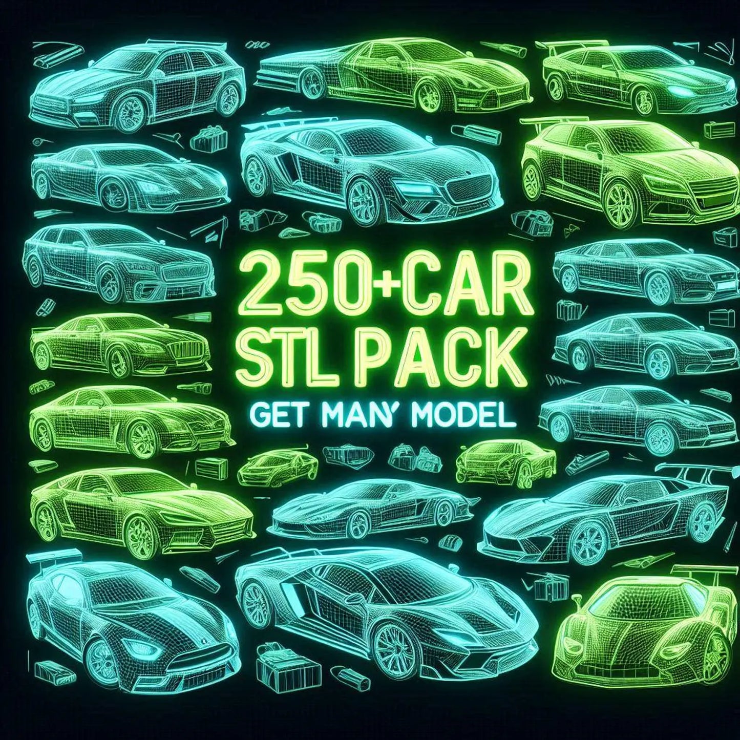Lot de plus de 250 fichiers STL de voitures Premium pour impression 3D – Collection de voitures classiques, sportives et supercars | Téléchargement instantané