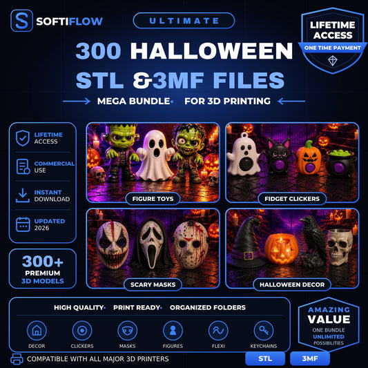 300 Halloween STL & 3MF Files Bundle